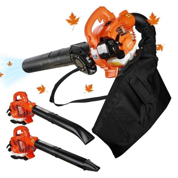 Floseru 26cc Orange Leaf Blower, Gas Powered Handheld with 424 CFM, 0.7KW 2-Stroke Engine, Blow & Suction Dual Function, for Urban Snow Removal Road Cleaning, 33 x 12 x 12 Inch