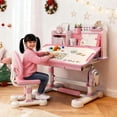 thumbnail image 1 of Floseru 2Pcs Kids Function Desk Chair Set,Height Adjustable Children School Table Chair Set with Partition Design,Bookstand,Drawer,Ergonomic Desk Chair with Wide Writing Board,Sitting Corrector, 1 of 8