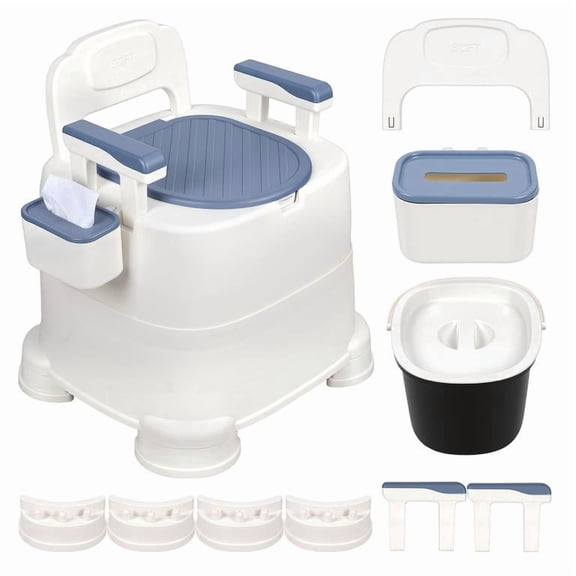 Floseru 3-in-1 Commode Chair Blue, Plastic Toilet for Elderly Pregnant, 220lbs Load Capacity, Double Handles Bucket, Toilet Paper Storage, Non-Slip Feet, 17 x 18 x 24 Inch