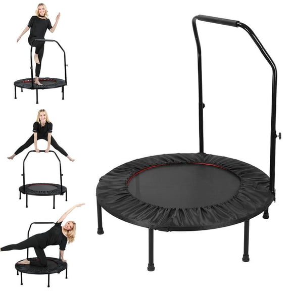 Floseru 39 Inch Foldable Rebounder, Fitness Trampoline with Adjustable Handlebar, 450lb Load Capacity, Quiet Jump Bungees, Compact Fold for Storage, 39 x 39 x 43 Inch