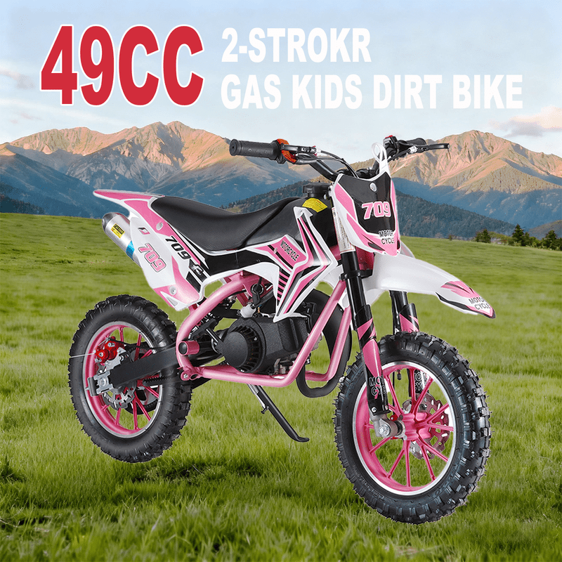 Floseru 49cc 2-Stroke Kids Dirt Bike, Gas Power Motocross with Front and Rear Disc Brakes, Gas-Powe Mini Bike, Off-Road Mini Motorcycle for Children, Shock Absorption Springs, Soft Seat Cushion