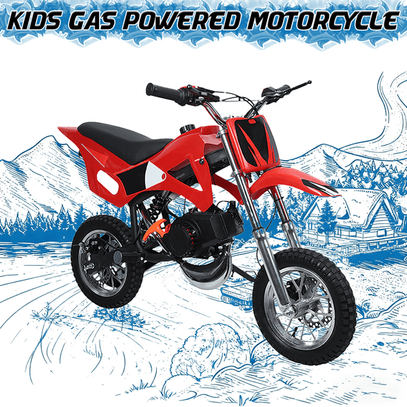 Floseru 49cc 2-Stroke Kids Dirt Bike | Pro Gas Pocket & Power Motorcycle | Off-Road 10" Tire | Inverted Hydraulic Shock Absorption | Easy Pull Start