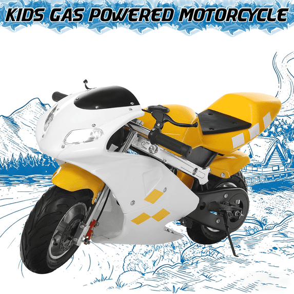 Floseru 49cc 2-Stroke Mini Motorcycle, Kids Dirt Bike Pocket Rocket Motorbike with Front Rear Disc Brakes Dual Headlights, Gas Powered Ride On Bike Mini Motocross for Youth Kids Teens