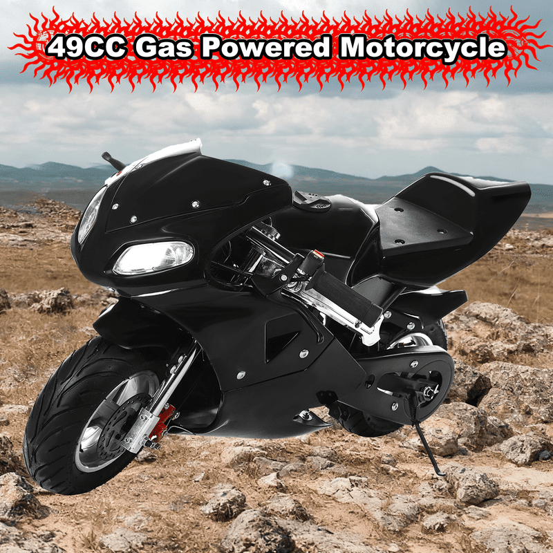 Floseru 49cc 2-Stroke Mini Motorcycle for Kids Youth, Gas Power Pocket Bike,1.25L Gas Tank,Max Load 170 lbs, Dual Headlights,Rubber Handlebar,Mini Motorbike,Gift for Boys