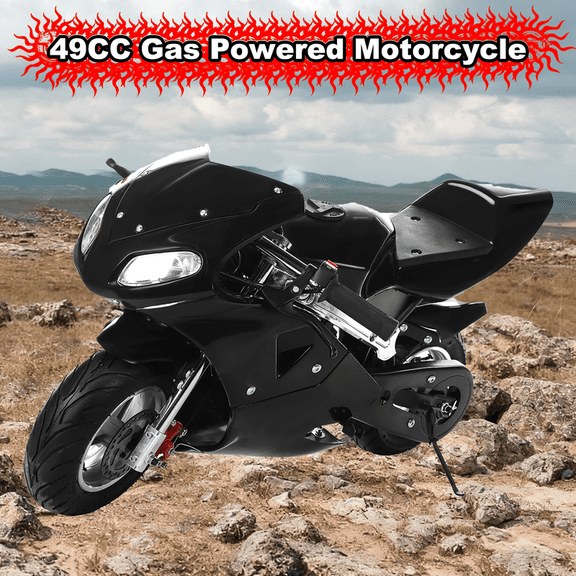 Floseru 49cc 2-Stroke Mini Motorcycle for Kids Youth, Gas Power Pocket Bike,1.25L Gas Tank,Max Load 170 lbs, Dual Headlights,Rubber Handlebar,Mini Motorbike,Gift for Boys