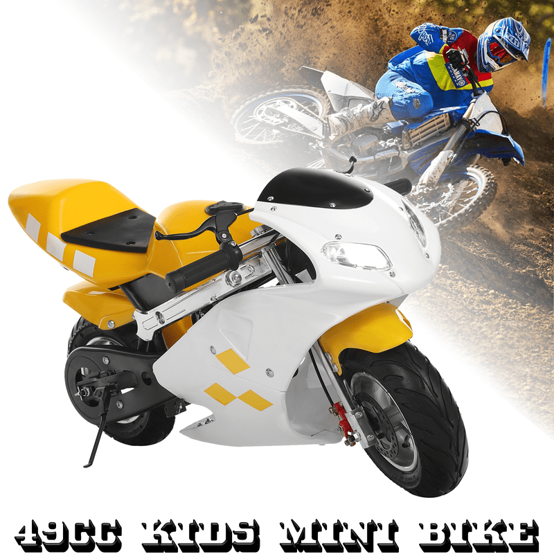 Floseru 49cc 2-Stroke Pocket Bike, Mini Motorcycle for Kids, Pocket Gas Motorbike with 1.25L Gas Tank, Pocket Rocket Motorcycle with Dual Headlights, 170 LBs Mini Pocket Bikes for Kids