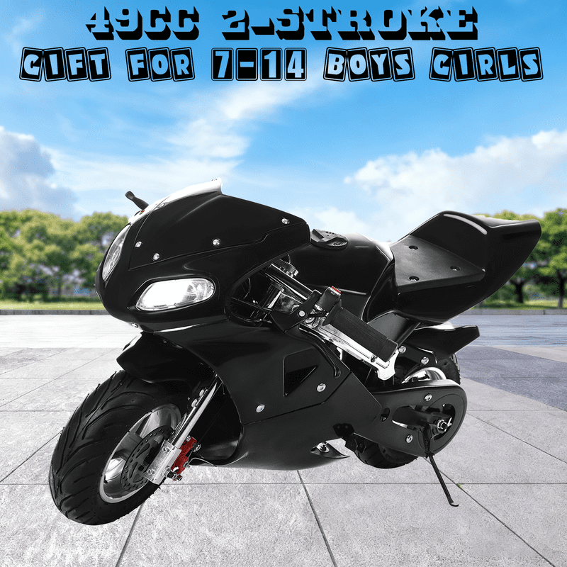 Floseru 49cc 2-Stroke Pocket Bike, Mini Motorcycle for Kids, Pocket Gas Motorbike with 1.25L Gas Tank, Pocket Rocket Motorcycle with Dual Headlights, 170 LBs Mini Pocket Bikes for Kids