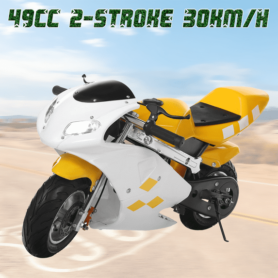 Floseru 49cc 2 Stroke Pocket Bike Mini Motorcycle for Kids Gas Motorbike With Strong Dual Brake, Racing Max Speed 20Mph, Dual Headlights