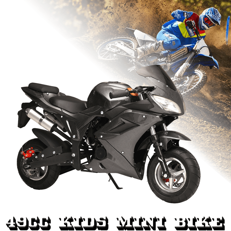 Floseru 49cc 4-Stroke Gas Pocket Bike, Gas Powered Mini Bike, Pocket Rocket Motorbike for Kids, Mini Motorcycle with Front Rear Disc Brakes Dual Headlights, Up to 25 MPH, Max Load 330Lbs
