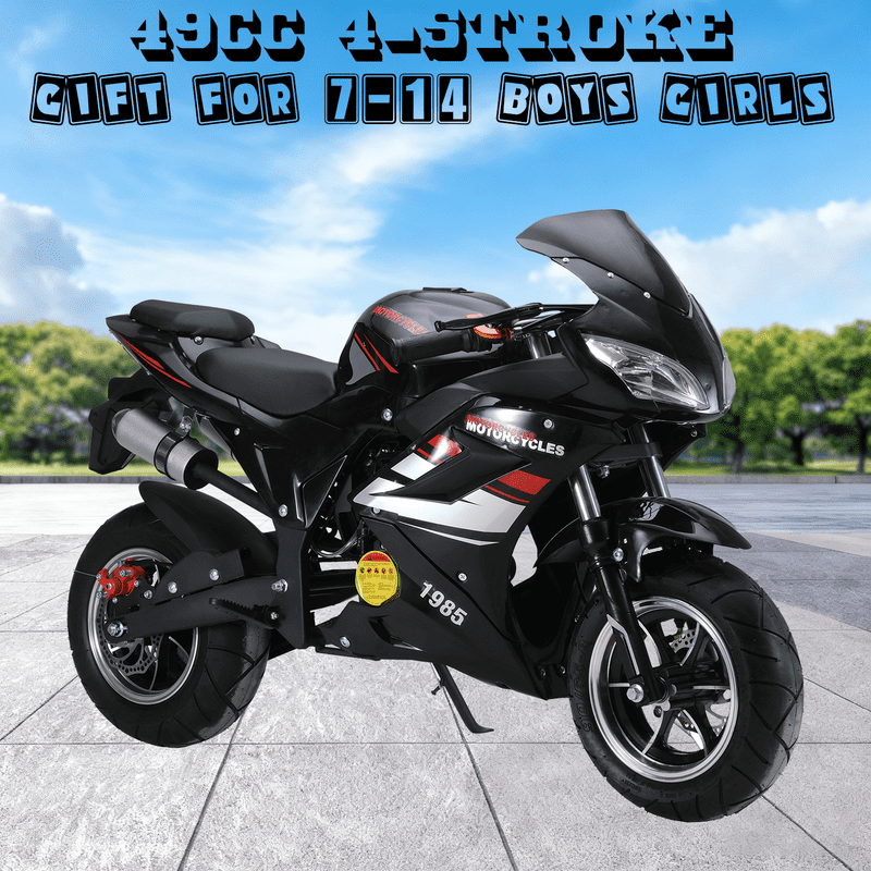Floseru 49cc 4-Stroke Motorcycle,Mini Dirt Bike Gas Powered Mini Bike Off Road Mini Bikes for Kids Pocket Rocket Motorcycle, 8 Inch Wheels Mini Motorcycle with Front Rear Disc Brakes