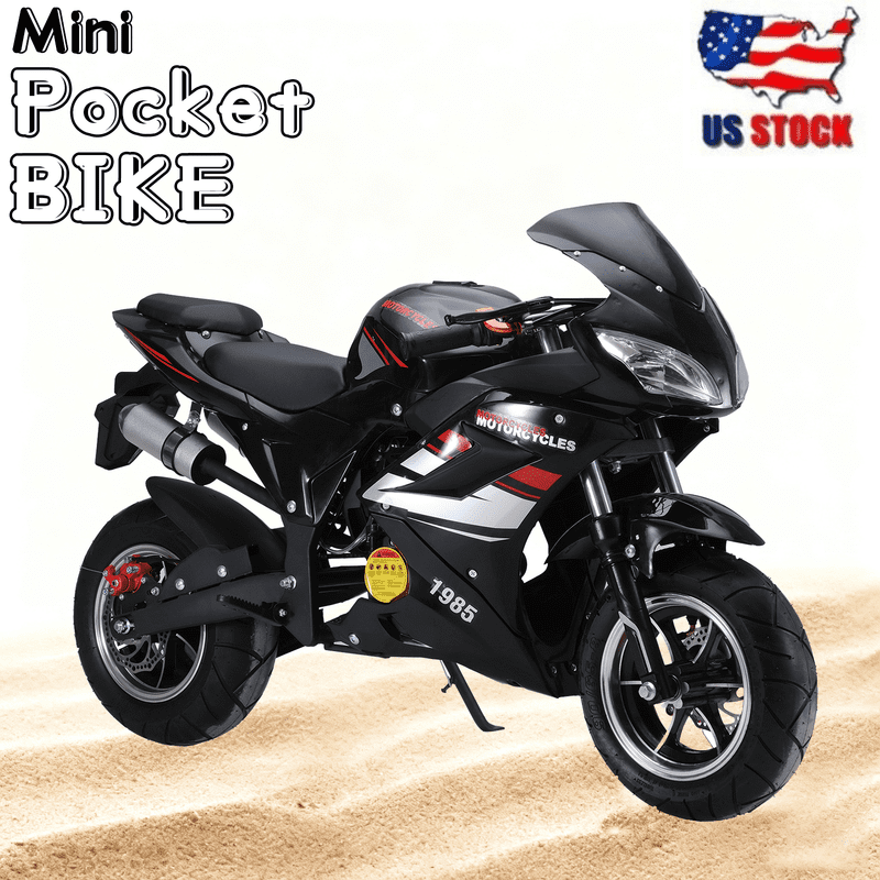 Floseru 49cc 4-Stroke Pocket Bike,Mini Gas Motorbike,Off Road Trail Bike Dual Headlights Rubber Handlebar 1.8L Gas Tank Motorcycle Strong Power 330 LBS Mini Bike Motorcycle