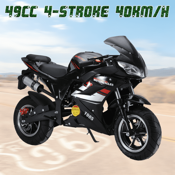 Floseru 49cc 4-Stroke Pocket Rocket Motorcycle, Gas Pocket Motorbike with Front Rear Disc Brakes, 1.8L Gas Tank,330 lbs Load Capacity Mini Pocket Bikes for Kids,Mini Motorcycle