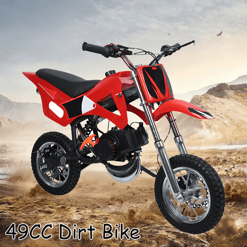 Floseru 49cc Dirt Bike Gas, Mini Kids Dirtbike, Gas Power Dirt Bike for Kids 8-14, 2 Stroke Engine, Mini Motocross Dirtbike, Dual Disc Brakes, Pull Start, Shock Absorption, Soft Seat Cushion
