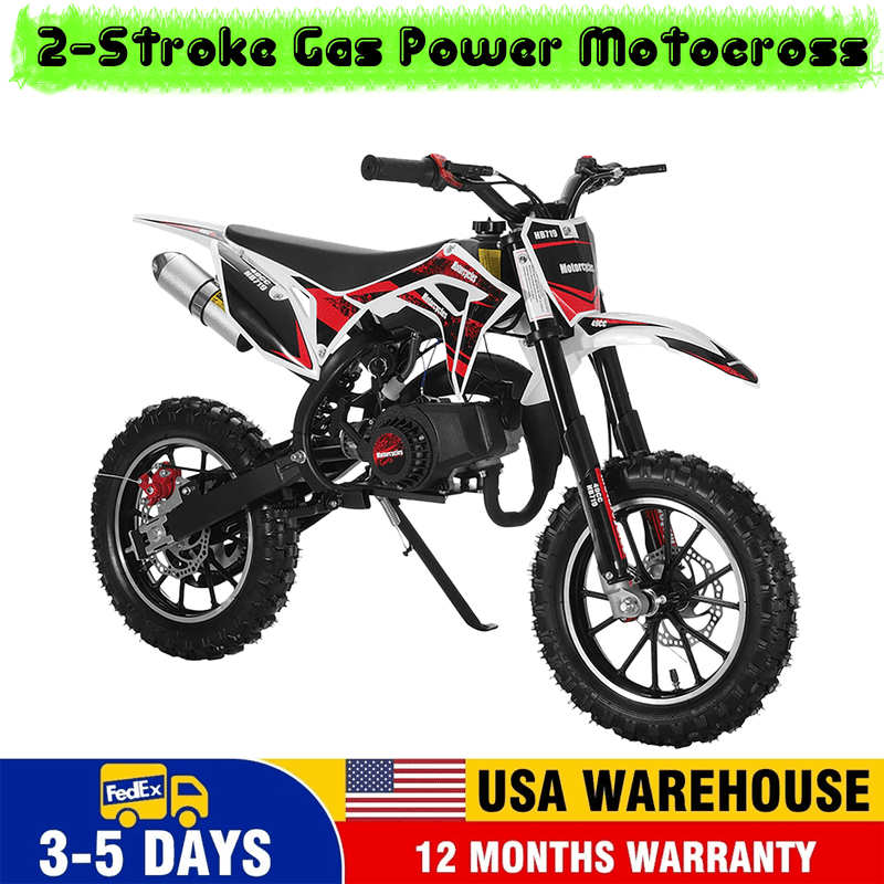 Floseru 49cc Dirt Bike for Kids, 2-Stroke Mini Dirt Bike, Kids Dirt Bike with Front Rear Disc Brakes, Shock Absorption Mini Motorcycle, Gas Power Motocross Bike, Speeds Up to 40KM/H
