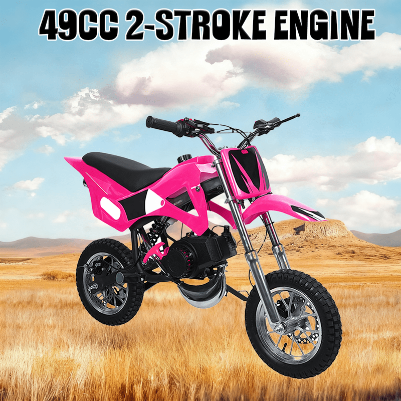 Floseru 49cc Dirt Bike Motocross Motorcycle for Kids, 2-Stroke Gas Power - Off-Road Tires Shock Absorption Springs Soft Seat Cushion Pocket Motorbike with Front Rear Disc Brakes for Youth Riders