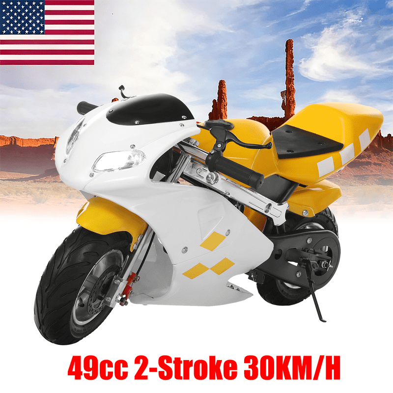 Floseru 49cc Gas Dirt Bike 2-Stroke Gas Power Motorcycle Mini Bike, Off Road Mini Motocross, Pocket Motorbike with Front Rear Disc Brakes, Racing Max Speed 20MPH, Dual Headlights