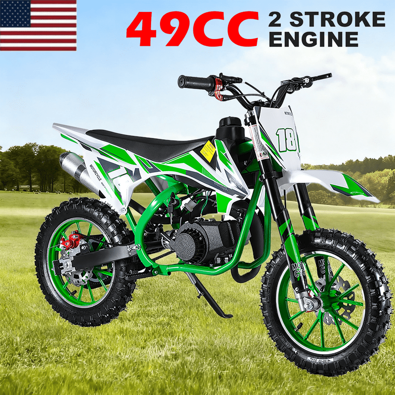 Floseru 49cc Gas Dirt Bikes, 2 Stroke Gas Motorcycle for Kids, Pocket Bike with Front Rear Disc Brakes, Off-Road Tires, Shock Absorption Springs, Soft Seat Cushion, Gas Dirt Bikes for Kids 6-12