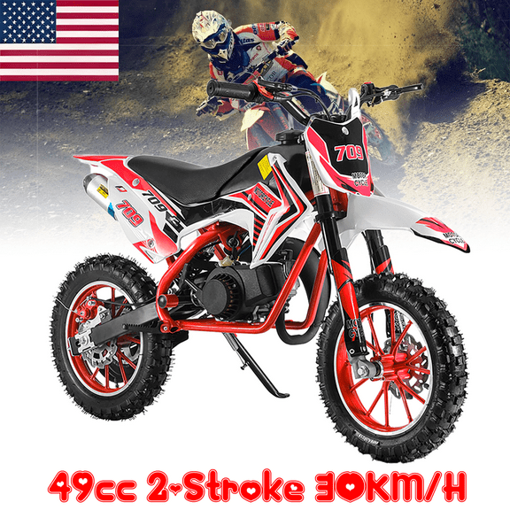 Floseru 49cc Kids Dirt Bike, 2-Stroke Gas Power Motocross, Off Road Mini Motorcycle, Children Pocket Motorbike with Front Rear Disc Brakes & Handlebar Switch & Off-Road Tires
