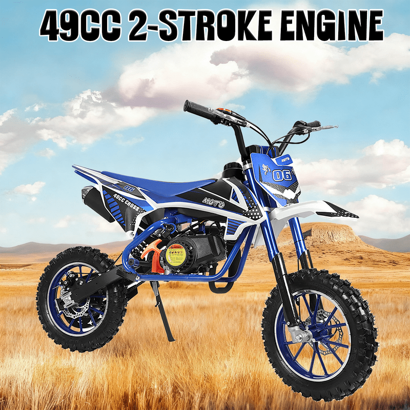 Floseru 49cc Kids Dirt Bike, Gas Power 2-Stroke Dirt Bike, Motocross with Off-Road Tires Shock Absorption Springs Soft Seat Cushion Pocket Motorbike with Front Rear Disc Brakes for Uphill