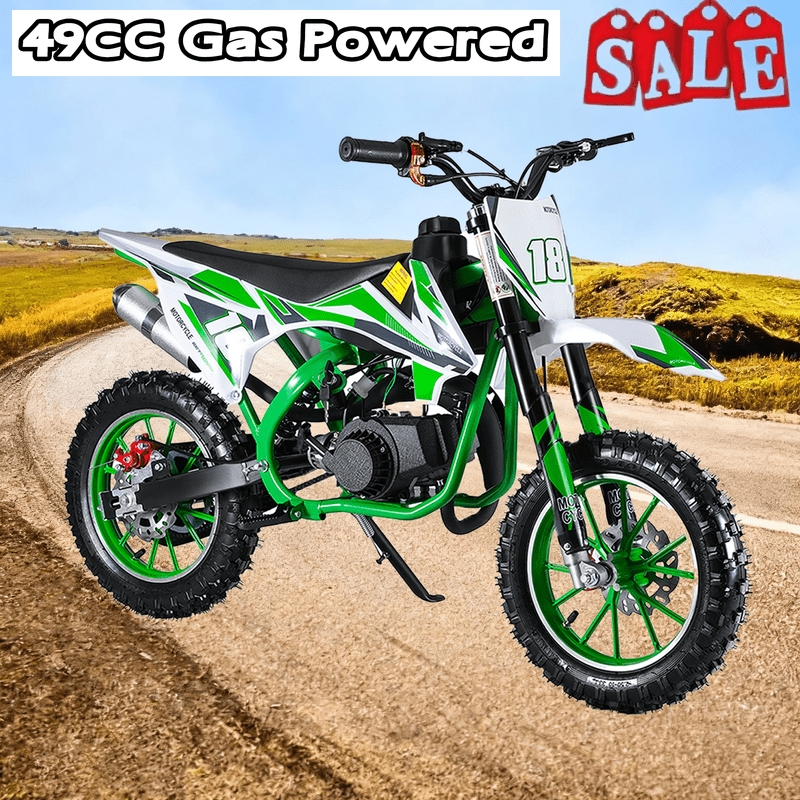 Floseru 49cc Kids Dirt Bike, Gas Powered 2-Stroke Mini Motocross Motorcycle, Off-Road Dirtbike for Kids 6-12 with Front/Rear Disc Brakes, Shock Absorption, Soft Seat Cushion