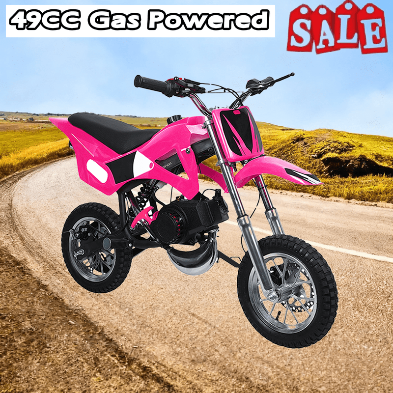 Floseru 49cc Kids Dirt Bike, Gas Powered 2-Stroke Mini Motocross Motorcycle, Off-Road Dirtbike for Kids 6-12 with Front/Rear Disc Brakes, Shock Absorption, Soft Seat Cushion