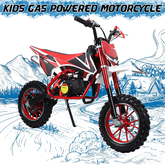 Floseru 49cc Kids Dirt Bike,Mini Bike Gas Power 2-Stroke Off Road Dirtbike with Dual Disc Brakes Shock Absorbing Soft Seat Cushion,Pocket Motocross Motorcycle for Kids 6-14 Speeds Up to 25 MPH