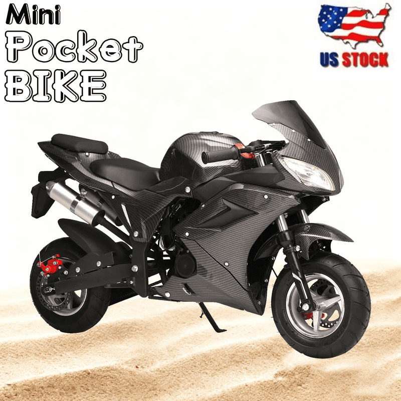 Floseru 49cc Kids Rocket Motorcycle,4-Stroke Gas Power Mini Motorcycle,Motocross with Hydraulic Shock Absorption Dual Headlights Pocket Motorbike with Front Rear Disc Brakes