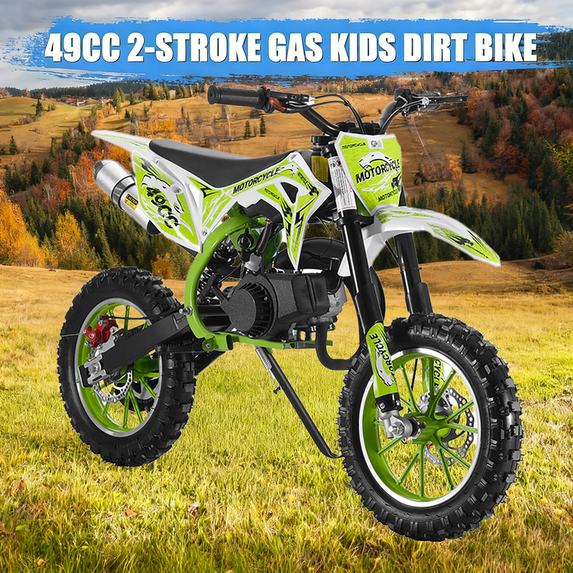 Floseru 49cc Mini Dirt Bike,Gas Power 2-Stroke Dirt Bike Kids Dirt Bikes Mini Bike Gas Powered Off Road Trail Bike Gas-Power Motocross with Front Rear Disc Brakes for Uphill and Off-Road Conditions