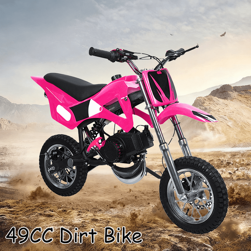 Floseru 49cc Mini Dirt Bike,Gas Power Dirt Bike Kids 2-Stroke Dirt Bikes Mini Bike Gas Power Off Road Trail Bike Gas-Power Motocross with Front Rear Disc Brakes for Uphill and Off-Road Conditions