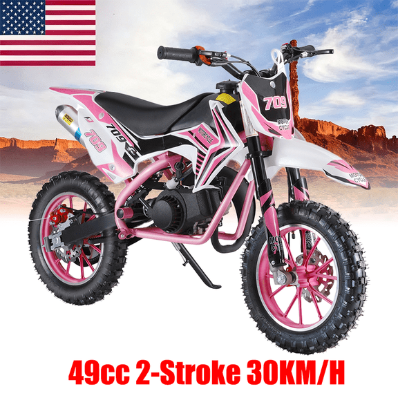 Floseru 49cc Mini Dirt Bike for Kids, 2-Stroke Gas Power Off-Road Motorcycle with 10-Inch Tires Front & Rear Disc Brakes Shock Absorbing Soft Seat Cushion, Mini Motocross Motorcycle Dirtbike 30 KM/H