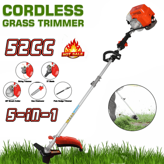 Floseru 5 in 1 Gas Powered Weed Eater,Cordless Multi Functional Lawn Mower Hedge Trimmer Brush Cutter Pruning Tool 2-Stroke Brush Cutter, Handheld Chainsaw Hedge Pruner