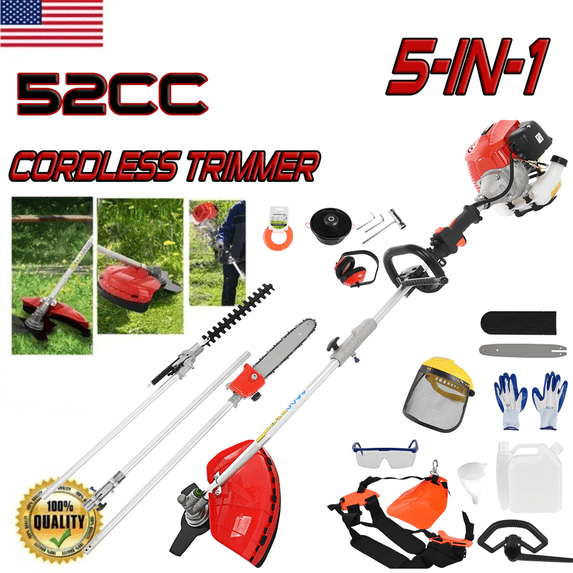Floseru 5 in 1 Gas Weed Eater, 52CC 2-Cycle Weed Eater Gas Powe, Gas Weed Wacker, 9500rpm Strong Power & Multi Functional Gas String Trimmer Brush Cutter for Yard & Garden