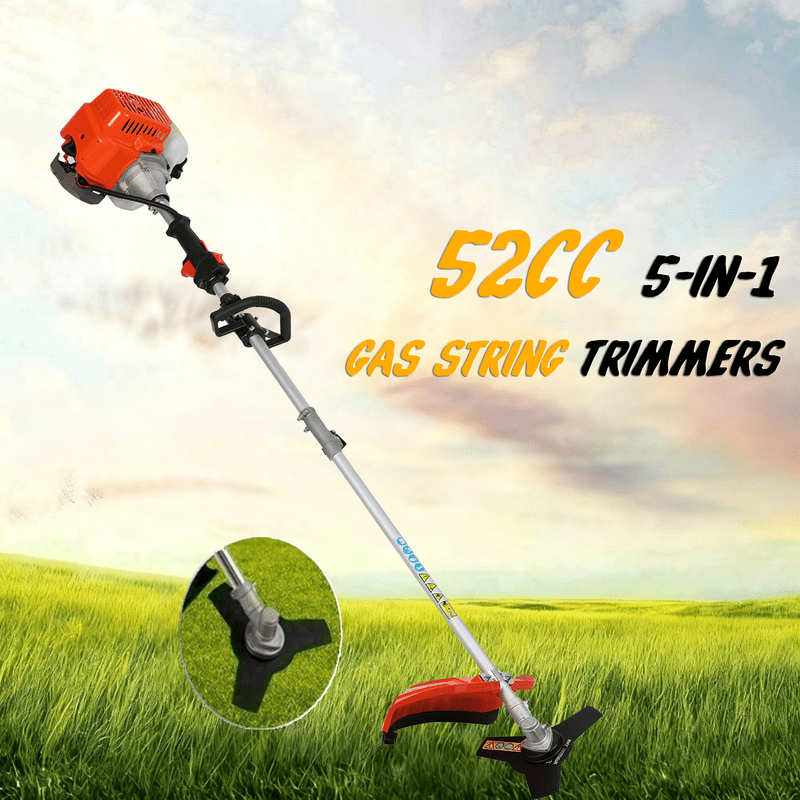 Floseru 5 in 1 Gas & Petrol Hedge Trimmer - Cordless, 52CC Gas Brush Cutter Lawn Mower - 2-Stroke Full Functioning Grass Trimmer