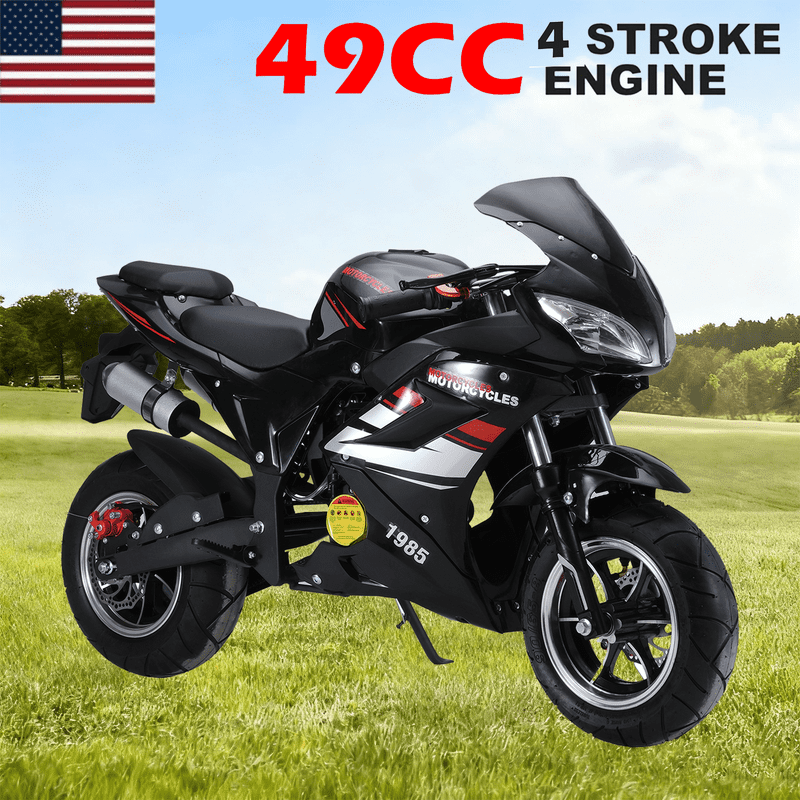 Floseru 50cc 4-Cycle Gas Pocket Bike, Mini Motorbike with Disc Brakes, Pocket Mini Bike for Kids 8+, Powerful Headlights and Grip-Friendly Handlebar, Birthday for Boys