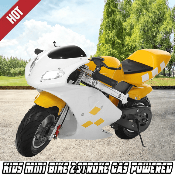 Floseru 50cc Dirt Bike Mini Bike 2-Stroke Pocket Rocket Motorcycle, 11 Inch Wheels Mini Motorcycle, Gas Pocket Motorbike with Front Rear Disc Brakes, Dual Headlights, Premium Material