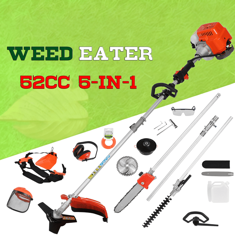 Floseru 52CC 2-Stroke Gas Weed Eater, 5 in 1 Upgraded Gas String Trimmer, High Power Weed Trimmer Petrol Brush Cutter Hedge Trimmer, Multi Functional Trimming Tools for Lawn, Yard, Garden