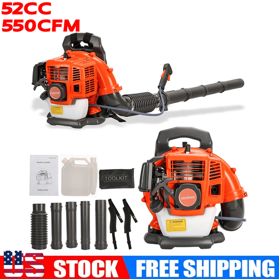 Floseru 52CC Backpack Gas Powered Leaf Blower, Commercial 550 CFM 1.7 HP 2-Stroke Powerful Lightweight Gasoline Grass Lawn Blower with Harness Air-Cooled & Fuel Tank for Yard Lawn Care, Snow Removal