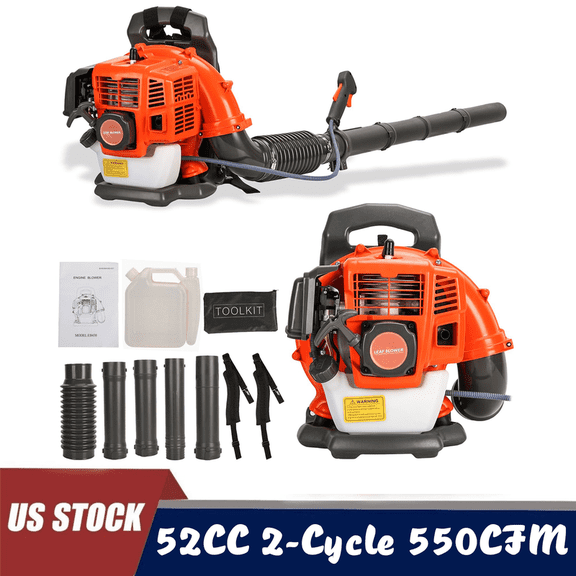 Floseru 52CC Backpack Gas Powered Leaf Blower, Commercial 550 CFM 1.7 HP 2 Stroke Powerful Lightweight Gasoline Grass Lawn Blower with Harness Air-Cooled & Fuel Tank for Yard Lawn Care, Snow Removal