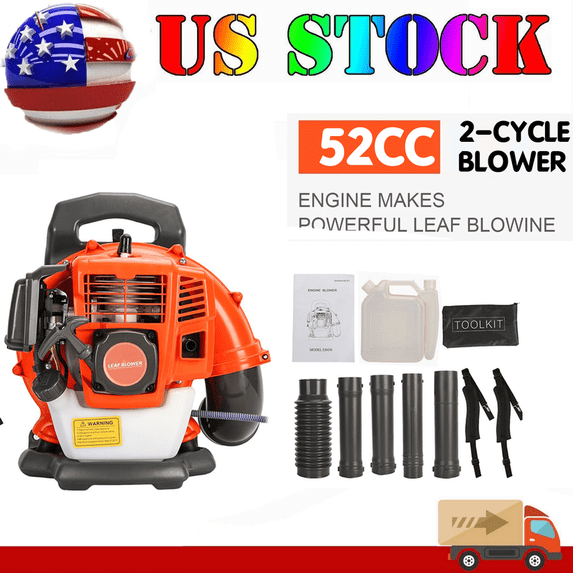 Floseru 52CC Gas Backpack Leaf Blower, 2 Stroke 550 CFM 200 MPH Gas Powered Engine, Low Vibration and Ergonomic Design with Cruise Control for Outdoor GardenYard Cleaning and Snow Removal