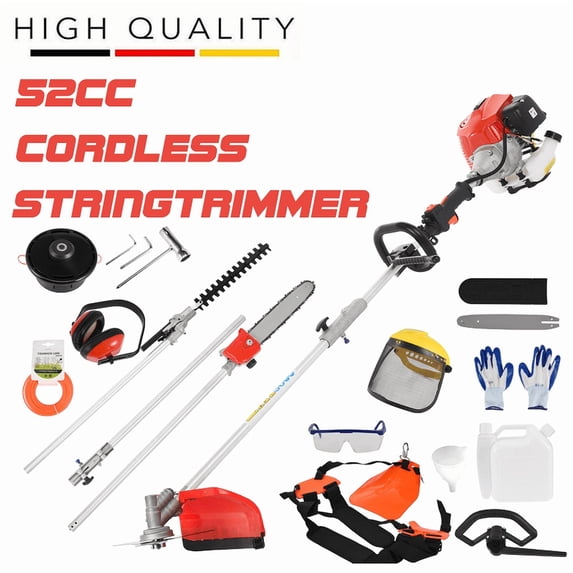 Floseru 52CC Gas Weed Wacker, 2-Stroke 5 in 1 Lawn Mower Weed Trimmer with Cordless Hedge Trimmer Brush Cutter Handheld Chainsaw Hedge Pruner Function for Garden