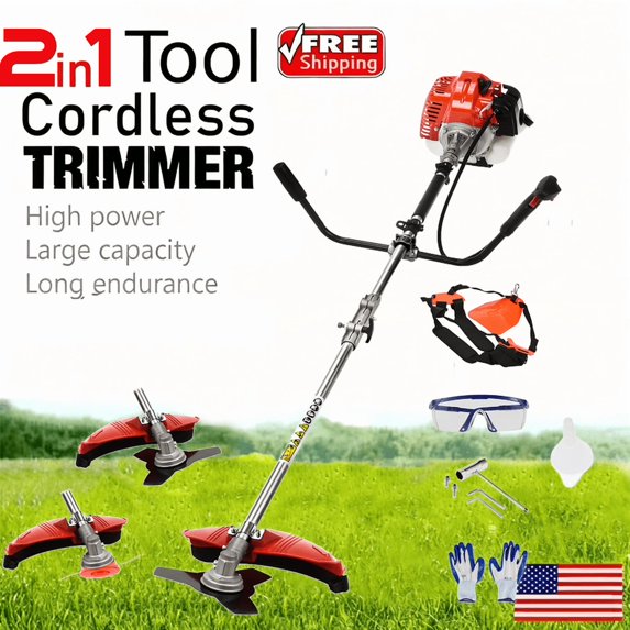 Floseru 52cc 2-Stroke Gas Powe String Trimmer, Weed Wacker, Trimmer and Edger with Multi Accessories, Sharp Blade, Long Rod for Lawn, Garden, Yard, etc