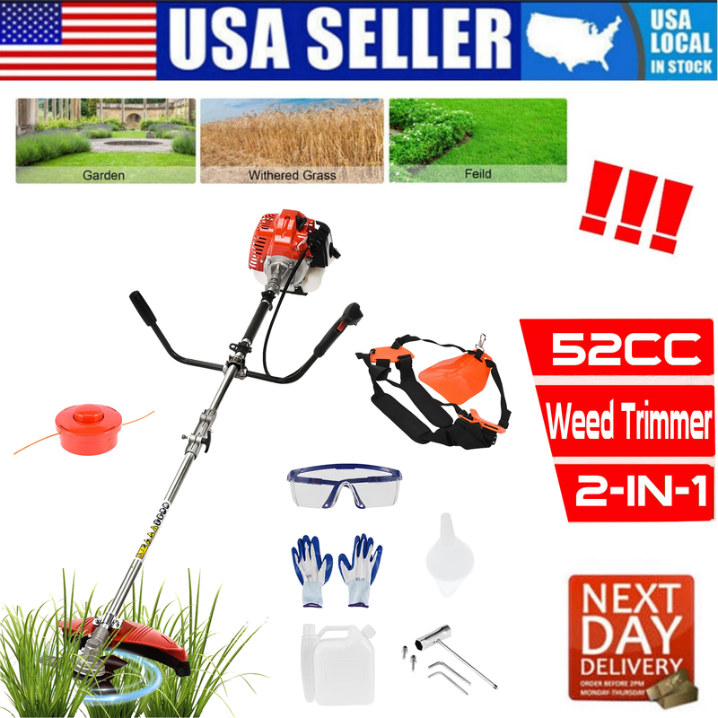 Floseru 52cc 2-Stroke Gas Weed Wacker | 2-in-1 Cordless Gas Lawn Mower | 2.2KW/8500RPM String Trimmer | for Villa Garden Community Lawn Park