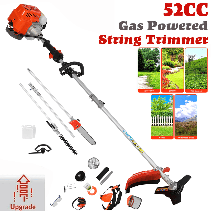 Floseru 52cc Gas Weed Eater,Gas String Trimmer,5 in 1 Cordless Hedge Trimmer[2 Stroke],Multi Garden Tools Brush Cutter, Weed Wacker, Pole Saw with Extension Pole, String Trimmer for Yard Lawn