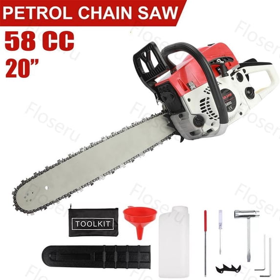 Floseru 58 cc Gas Powered Chainsaw, 20 in Quick-Switch Bars – 550 ml Fuel Tanks, Automatic Chain Oiler, Centrifugal Air Filter, Quick Start, Inertial Chain Brake