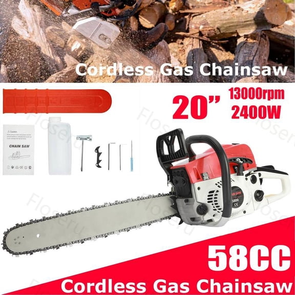 Floseru Gas Powered Chainsaw 20IN 58CC 2-Cycle Gas Chainsaw Cordless Petrol Gasoline Chain Saw for Farm, Garden and Ranch