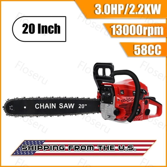Floseru 58CC Gas Powered Chainsaw, 2 Cycle 3HP Powerful Chain Saw, 20inch Chainsaw Bar, Gasoline Outdoor Cordless Chain Saw for Cutting Forest Wood Garden Trimming Tools