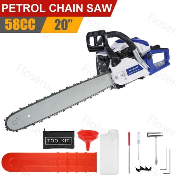 Floseru 58CC Gas Powered Chainsaw 20 Inch, 2-Cycle Engine with 1 Chain & Bar, Gas Chain Saw for Tree Felling, Logging, and Firewood Cutting