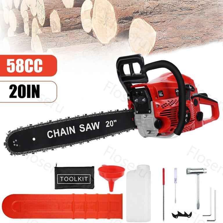 Floseru Gas Powered Chainsaw 20IN 58CC 2-Cycle Gas Chainsaw Cordless Petrol Gasoline Chain Saw for Farm, Garden and Ranch