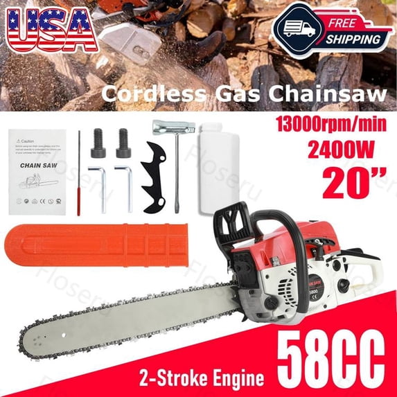 Floseru 58cc Gas Powered Chainsaw with 20 inch Bar and Chain 2.4KW 3.2HP 2-Cycle Engine Motosierra De Gasolina Chain Saw Big Wood Cutting Tree Pruning