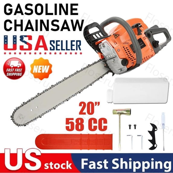 Floseru 58cc Gas Powered Chainsaw with 20 inch Bar and Chain 2KW 2.7HP 2-Cycle Engine Chain Saw Big Wood Cutting Tree Pruning